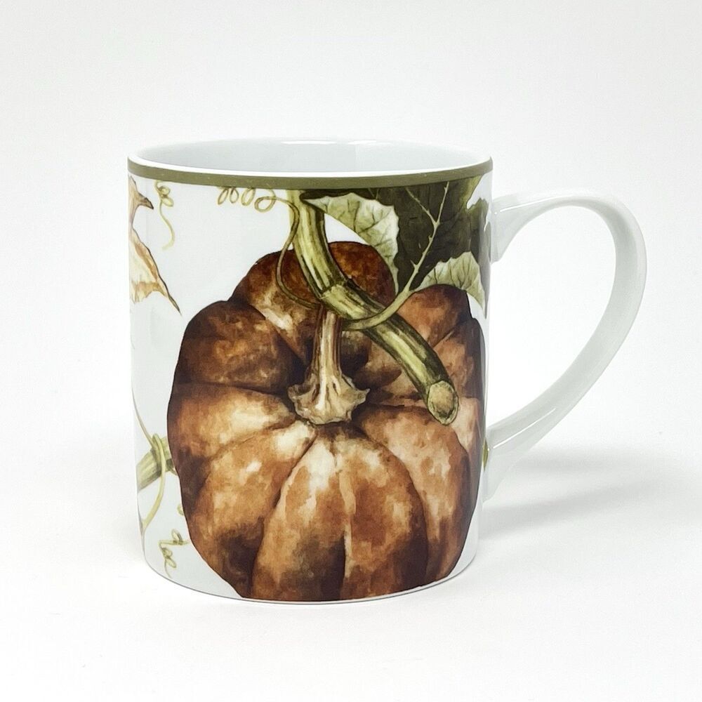 Williams Sonoma Botanical Pumpkin Coffee Cup Mug 4” Autumn Thanksgiving